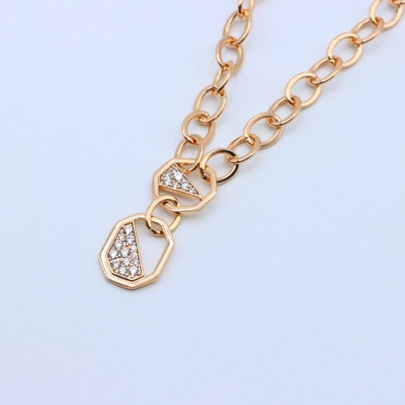 "Rose Gold Chunky Chain Necklace with Crystal Geometric Charms, XPNL1889 - Picture 9 of 12